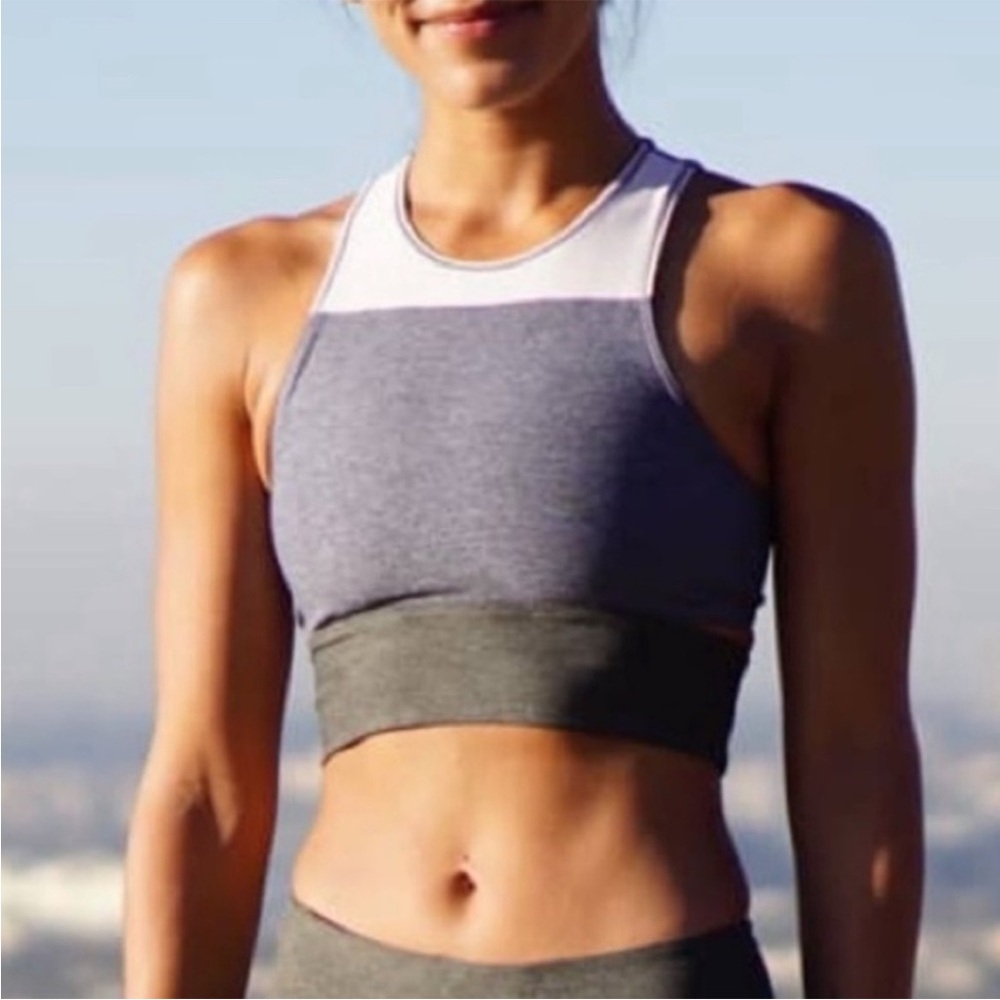 OUTDOOR VOICES Slashback Crop Top Tri-Tone Light Pink Blue Green Size Small